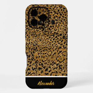 Coque iPhone 16 Pro Max Tissu empreinte de léopard étincelant