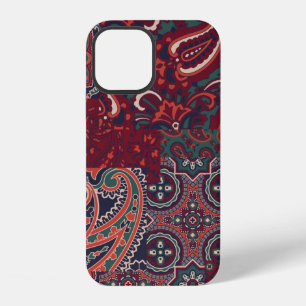 Coque iPhone 12 tissu en soie cachemire patchwork abstrait vi
