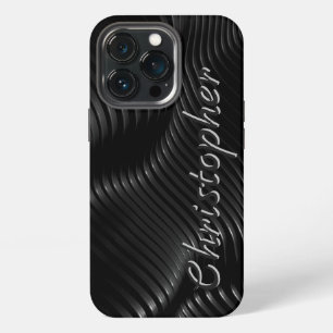 Etui iPhone 13 Pro Titane poli argent et noir radial métal