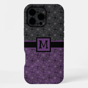 Coque iPhone 16 Pro Max Toile d'araignée gothique noire et violette avec m