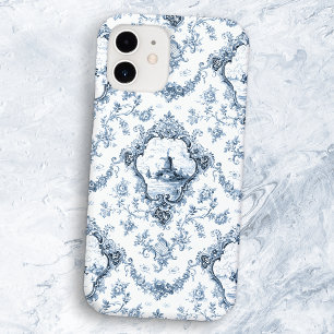 Coque iPhone 12 Toile florale gravée avec moulin à vent et bateaux