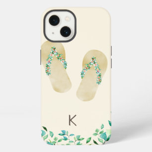 Etui iPhone 13 Tongs botaniques de plage à l'aquarelle