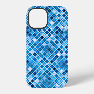 Coque iPhone 12 Tons Bleus "Aquarelle" Mosaïque Carreaux Motif Coq