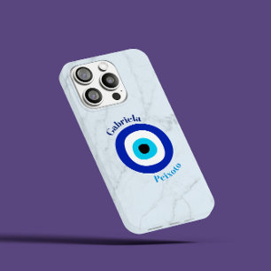 Coque iPhone 12 Mini Tons Bleus Mignons Œil Grec Féminin Nom Personnali