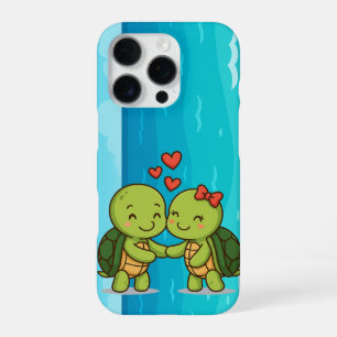 Coque iPhone 16 Pro Tortues mignonnes d'amour Couple de dessin animé