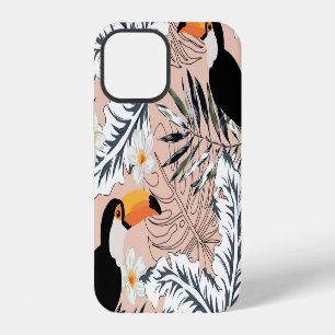 Coque iPhone 12 Toucans, Palmiers, Plumeria : Pink Tropical.