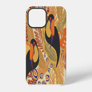 Coque iPhone 12 Toucans sur des branches, motif tropical sans cout