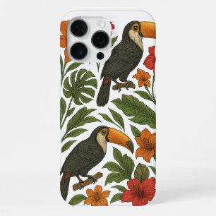 Coque iPhone 16 Pro Max Toucans Tropicaux & Fleurs
