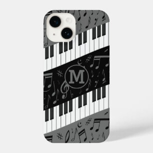 Coque Pour iPhone 14 Touches de piano monogramme et notes musicales