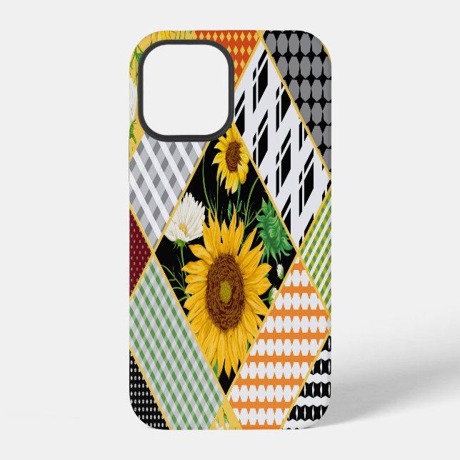 Coque iPhone Tournesol Chamomile, Patchwork Aquarelle. (Verso)