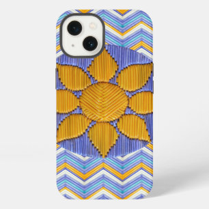 Etui iPhone 13 Tournesol Chevron Bleu