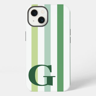Etui iPhone 13 Trendy Green Stripes avec Monogramme