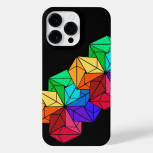 Coque Pour Pour iPhone 14 Pro Max Triangles de cubes arc-en-ciel lumineux 3D en noir