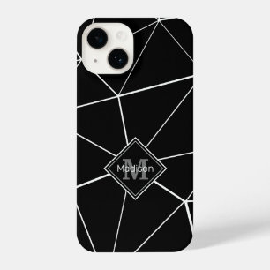Coque Pour iPhone 14 Triangles noirs géométriques lignes blanches Monog