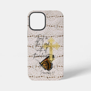 Coque iPhone 12 Mini Tricot religieux tendance Marron Papillon Croix 