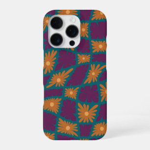 Coque iPhone 16 Pro Trippy super 60s Flower Checks Orange Rose