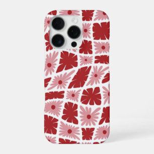 Coque iPhone 16 Pro Trippy super 60s Flower Checks Rouge rose