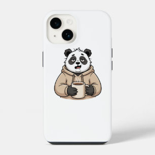 Coque Pour iPhone 14 Trop fatigué pour fonctionner Panda Café Dessin an