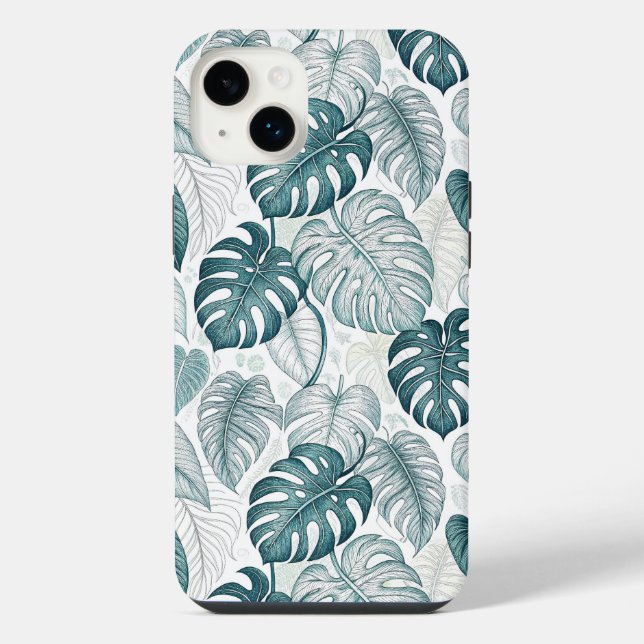 Coque iPhone Tropical Botanical Green Monsteras (Verso)