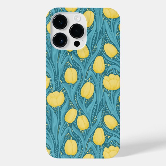 Coque iPhone Tulipes en bleu et jaune (Verso)