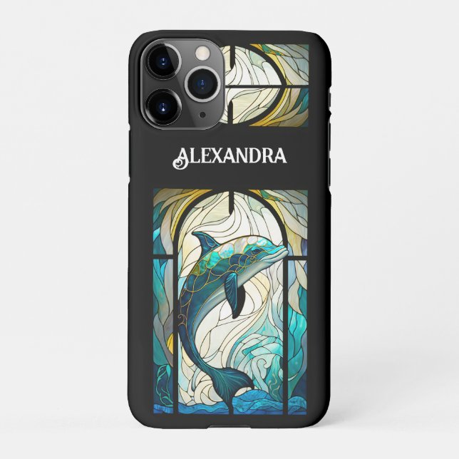 Coque iPhone Turquoise bleu blanc dauphin look de verre tendu (Dos)