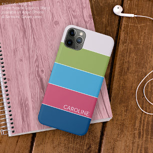 Coque iPhone 16 Pro Max Turquoise bleu lime vert rose rayures personnalisé