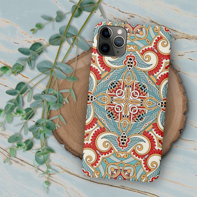 Coque iPhone Turquoise Bleu Rouge clair Orange Floral Mosaïque  (Créateur téléchargé)