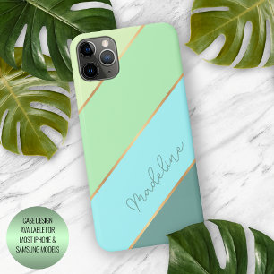 Coque iPhone 16 Pro Max Turquoise bleu sarcelle vert menthe rayé personnal