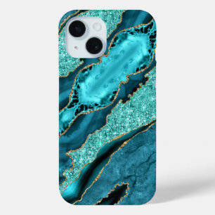 coque iphone turquoise Blue Gold Sparkly Turquoise