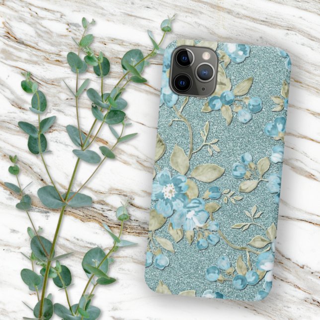 Coque iPhone Turquoise de mer Turquoise bleu Floral Aquarelle (Créateur téléchargé)