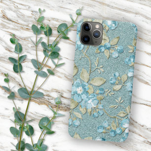 Coque iPhone 16 Pro Max Turquoise écume de mer sarcelle bleu floral aquare