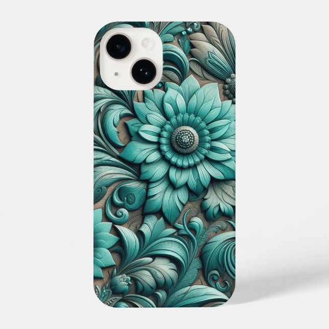 Coque iPhone Turquoise Floral Motif à outils Turquoise Turquois (Verso)