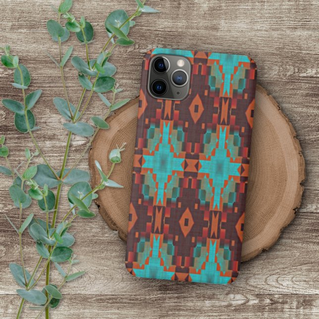 Coque iPhone Turquoise Turquoise Orange Red Tribal Motif de mos (Créateur téléchargé)