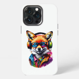 Etui iPhone 13 Pro Un renard dans les écouteurs et les lunettes