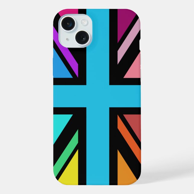 Coque iPhone Union Jack/Drapeau Multicolore+Noir (Verso)