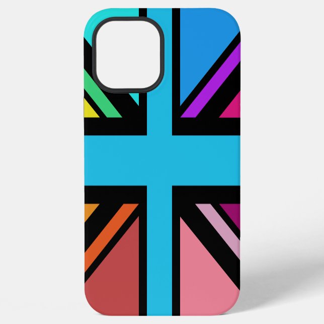 Coque iPhone Union Jack/Drapeau Multicolore+Noir (Verso)