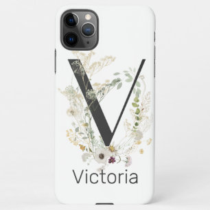 Coque iPhone 11Pro Max V initial avec fleur de couleur douce Personnalisé