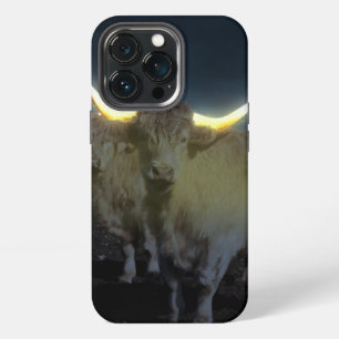 Etui iPhone 13 Pro Vaches des Highlands éclairent dans le noir, boîti