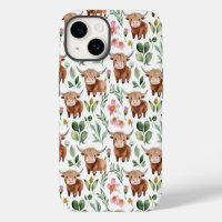 Vaches Highland et fleurs roses Motif Floral