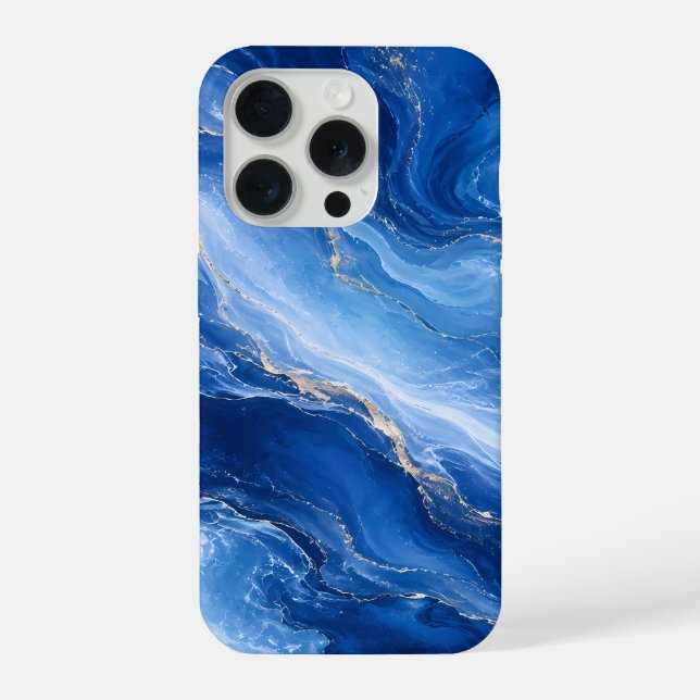 Coque iPhone Vagues de marbre bleu Abstrait de luxe (Verso)
