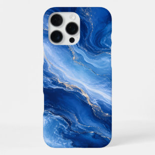 Coque iPhone 16 Pro Max Vagues de marbre bleu Luxe Abstrait