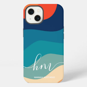 Etui iPhone 13 Vagues rétro géométriques du milieu du siècle Rain