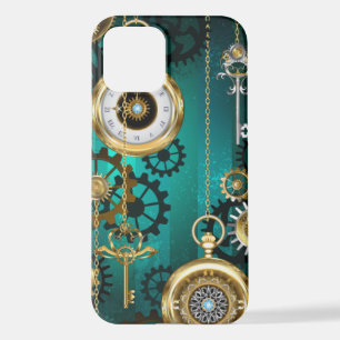 Coque iPhone 12 Veille bijoux Steampunk sur un Arrière - plan vert