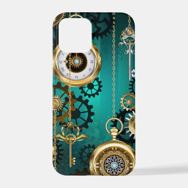 Coque iPhone Veille bijoux Steampunk sur un Arrière - plan vert (Verso)