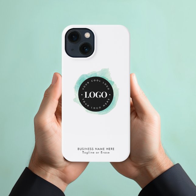 Coque iPhone Vert aquarelle personnalisée Entreprise Logo Entre (Créateur téléchargé)
