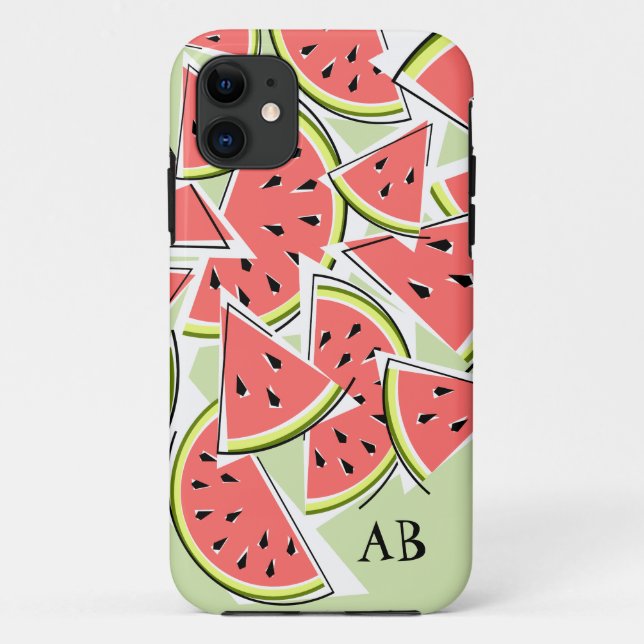 Coque iphone vert de pastèque "Monogramme" vertica (Dos)
