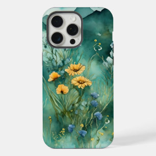 Vert doux paysage aquarelle fleurs sauvages
