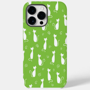 COQUE POUR POUR iPhone 14 PRO MAX VERT LIMETTE AVEC MOTIF DE CHAT ASSIS BLANC