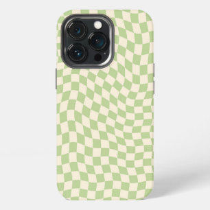 Etui iPhone 13 Pro Vert sauge esthétique ondulé gaufré à carreaux