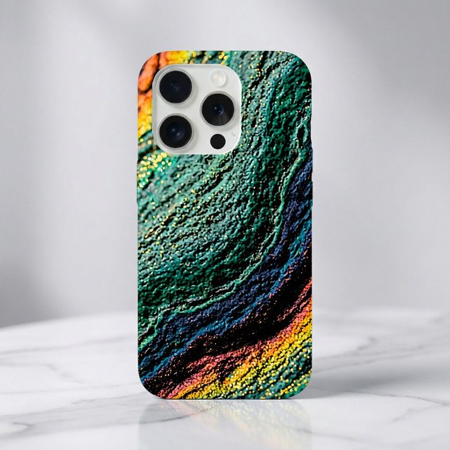 Coque iPhone Vibrance de minerai de paon sarcelle verte or iris (Créateur téléchargé)